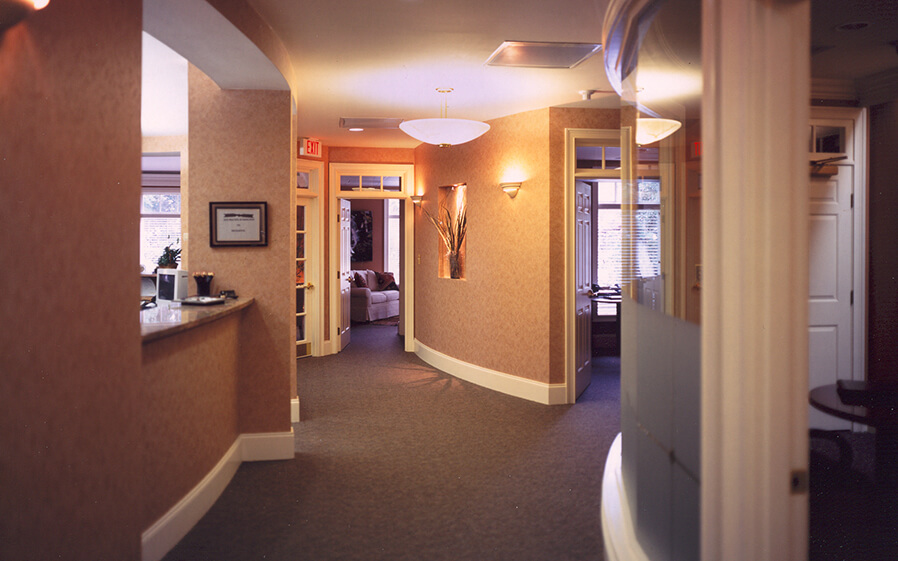 Hallway looking into dental treatment rooms